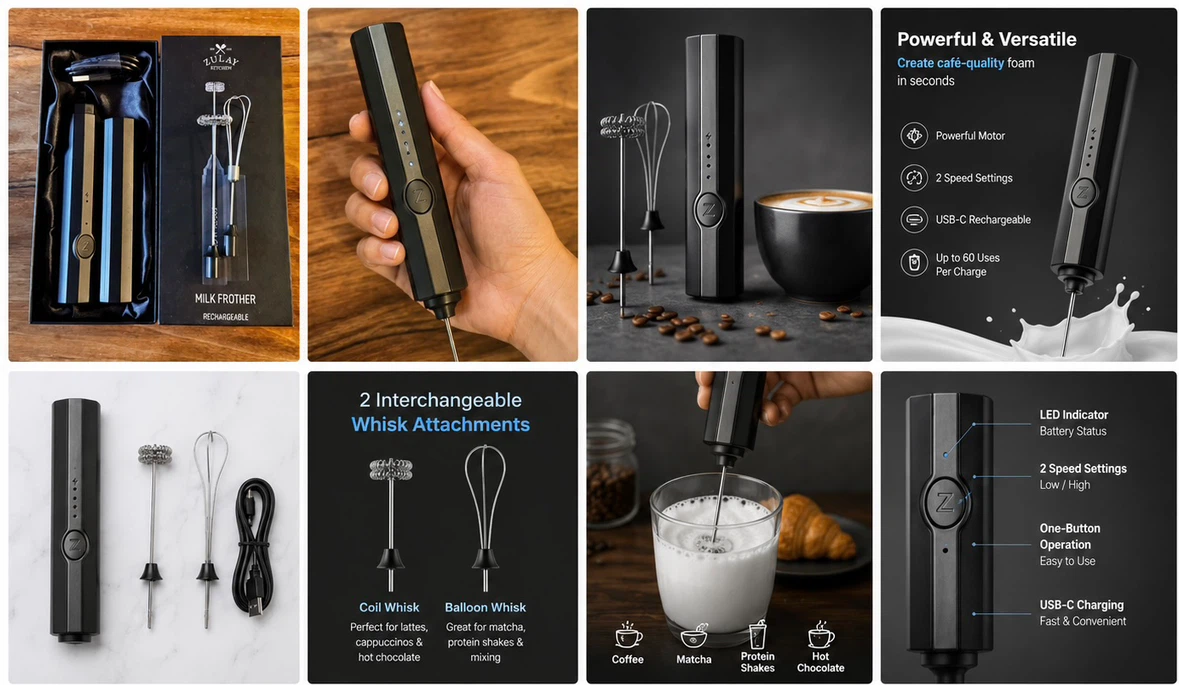 Brand New Zulay Kitchen Rechargeable Milk Frother , Case & USB-C - photo 2