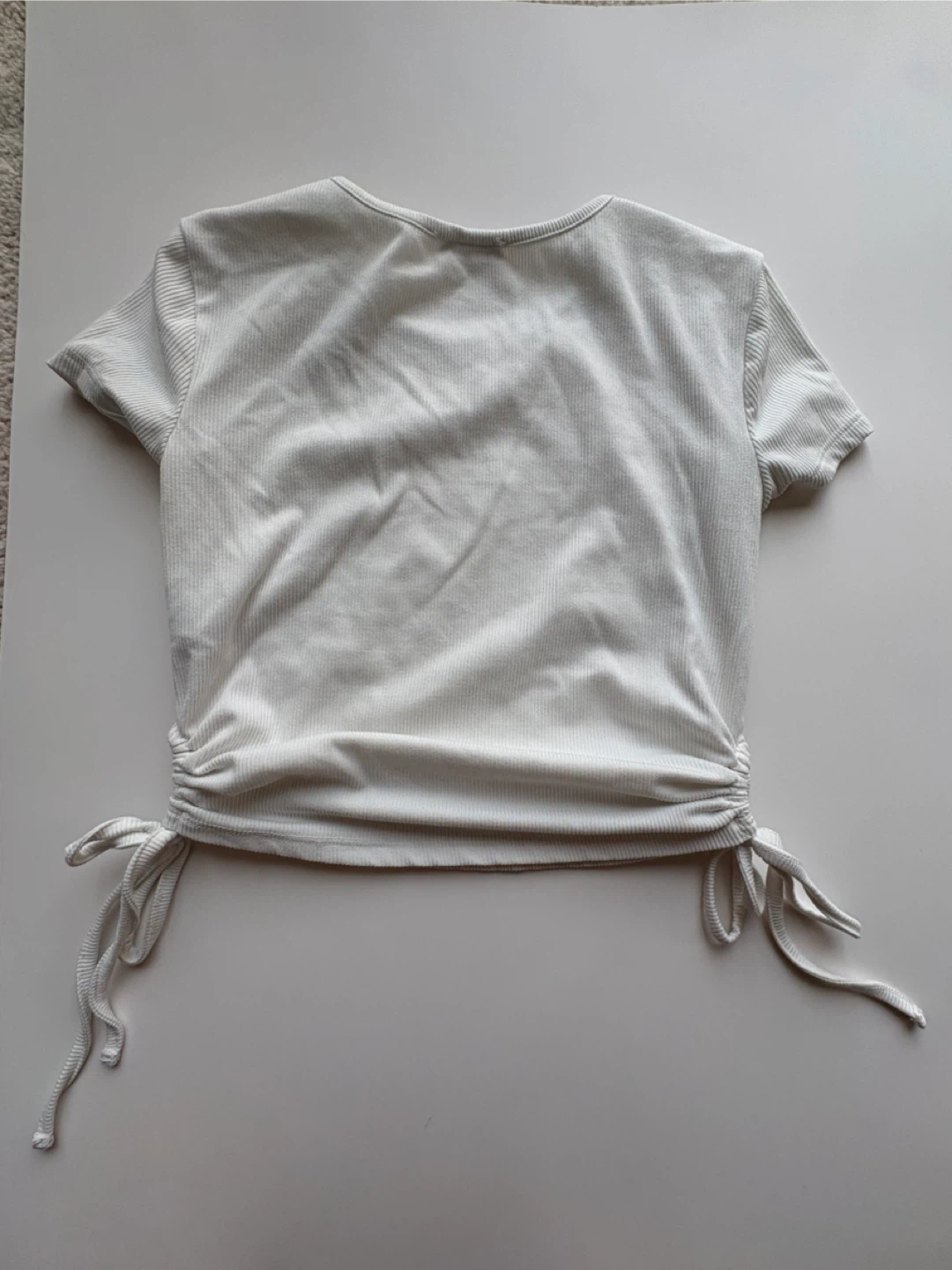 Ardene White Ribbed Ruched T-Shirt - photo 3
