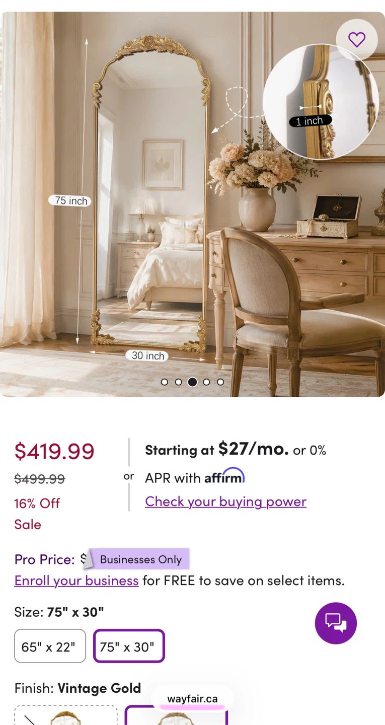 Brand new full size mirror Gold- 75" x 30" - photo 3