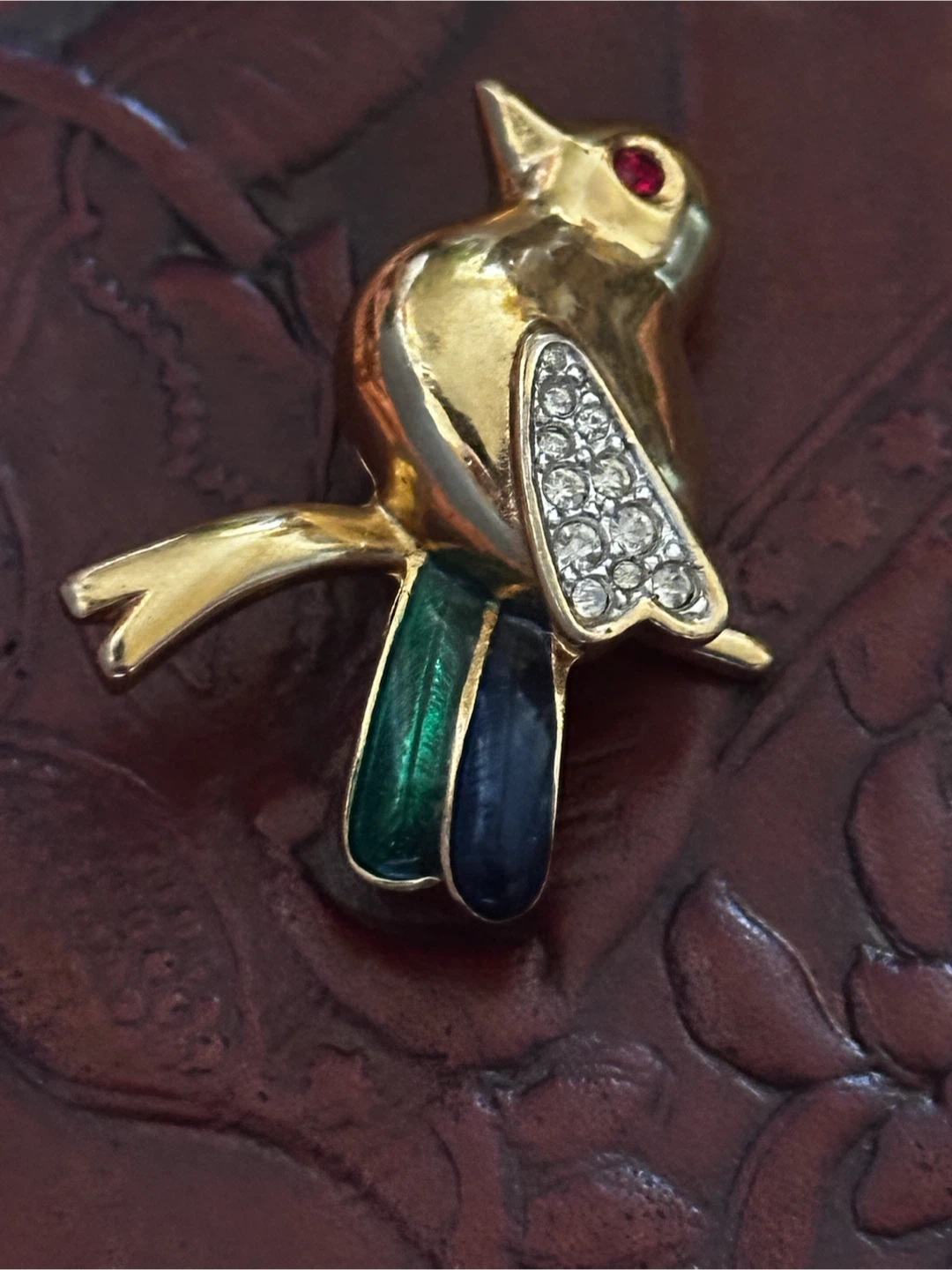 Signed Gold Plated D'orlan rhinestone bird brooch - photo 3