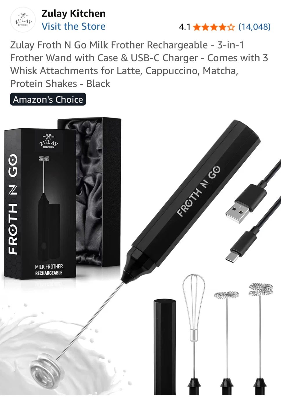 Brand New Zulay Kitchen Rechargeable Milk Frother , Case & USB-C - photo 4