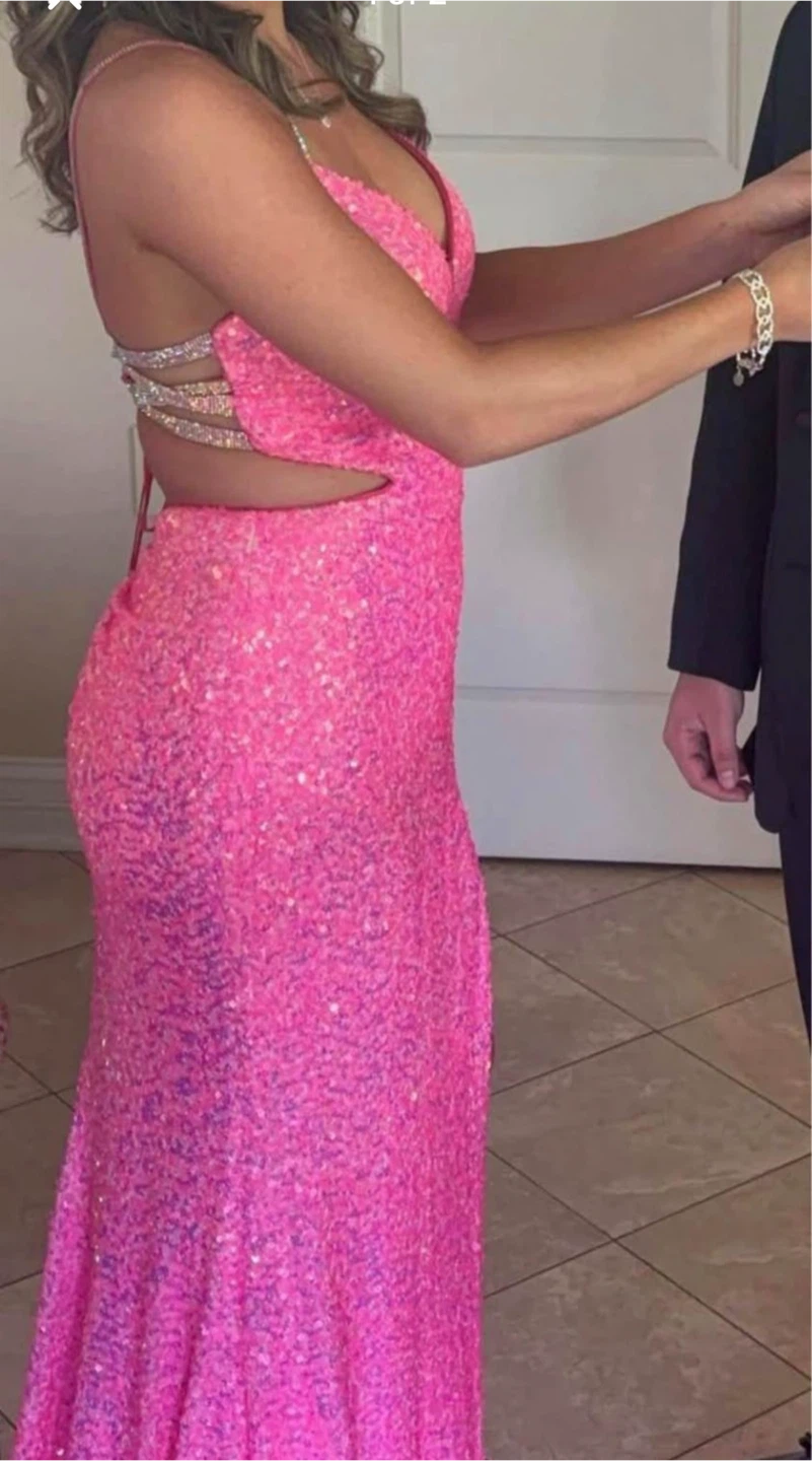 Pink Sequin Cutout Dress