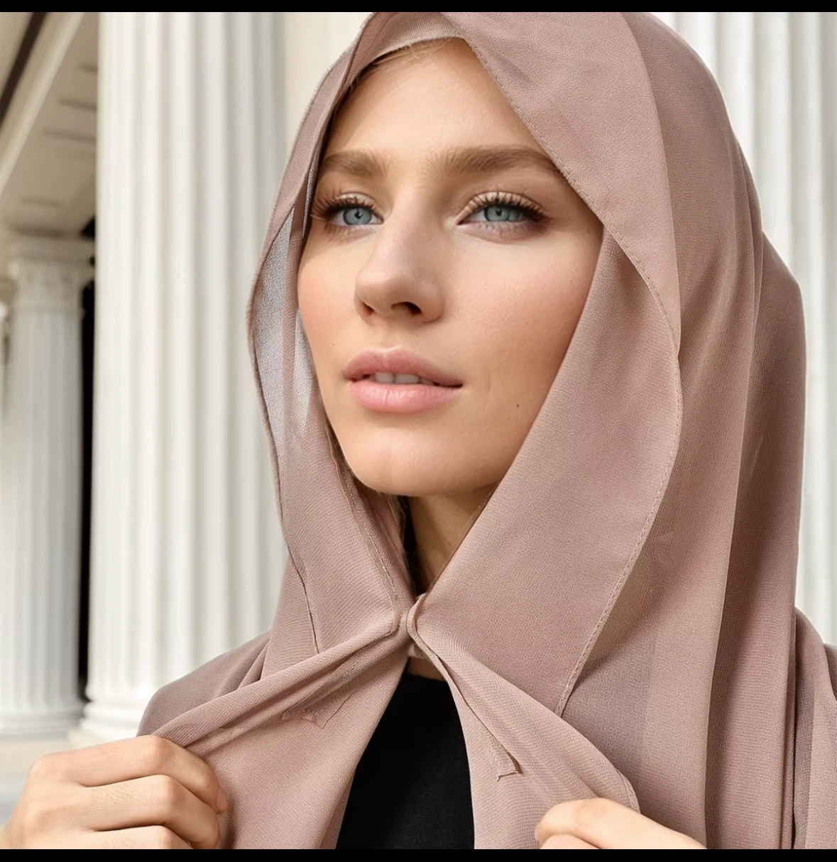 Instant chiffon hijab 3 in 1 with built in magnets  inner caps - photo 2