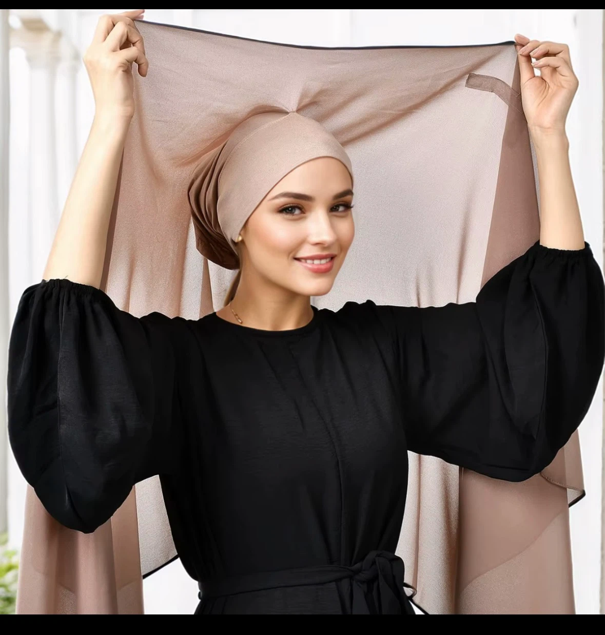 Instant chiffon hijab 3 in 1 with built in magnets  inner caps - photo 3