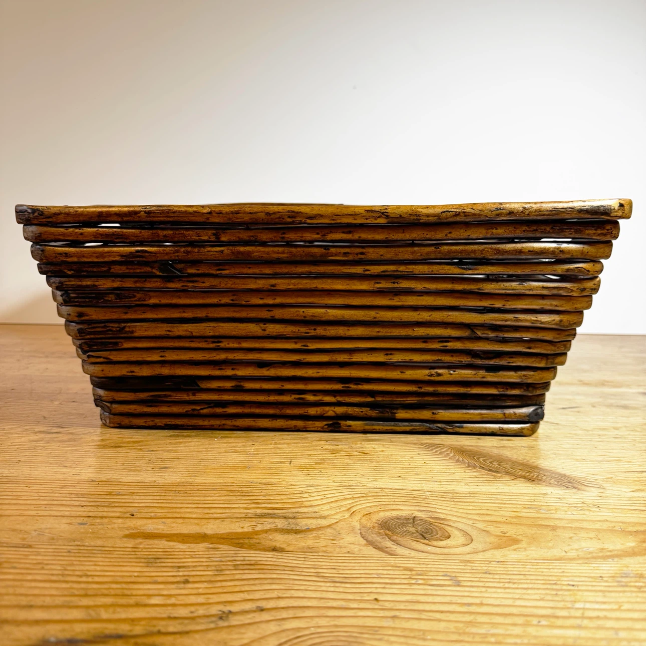 Vintage Rectangular Twig Storage Basket with Handles - photo 2