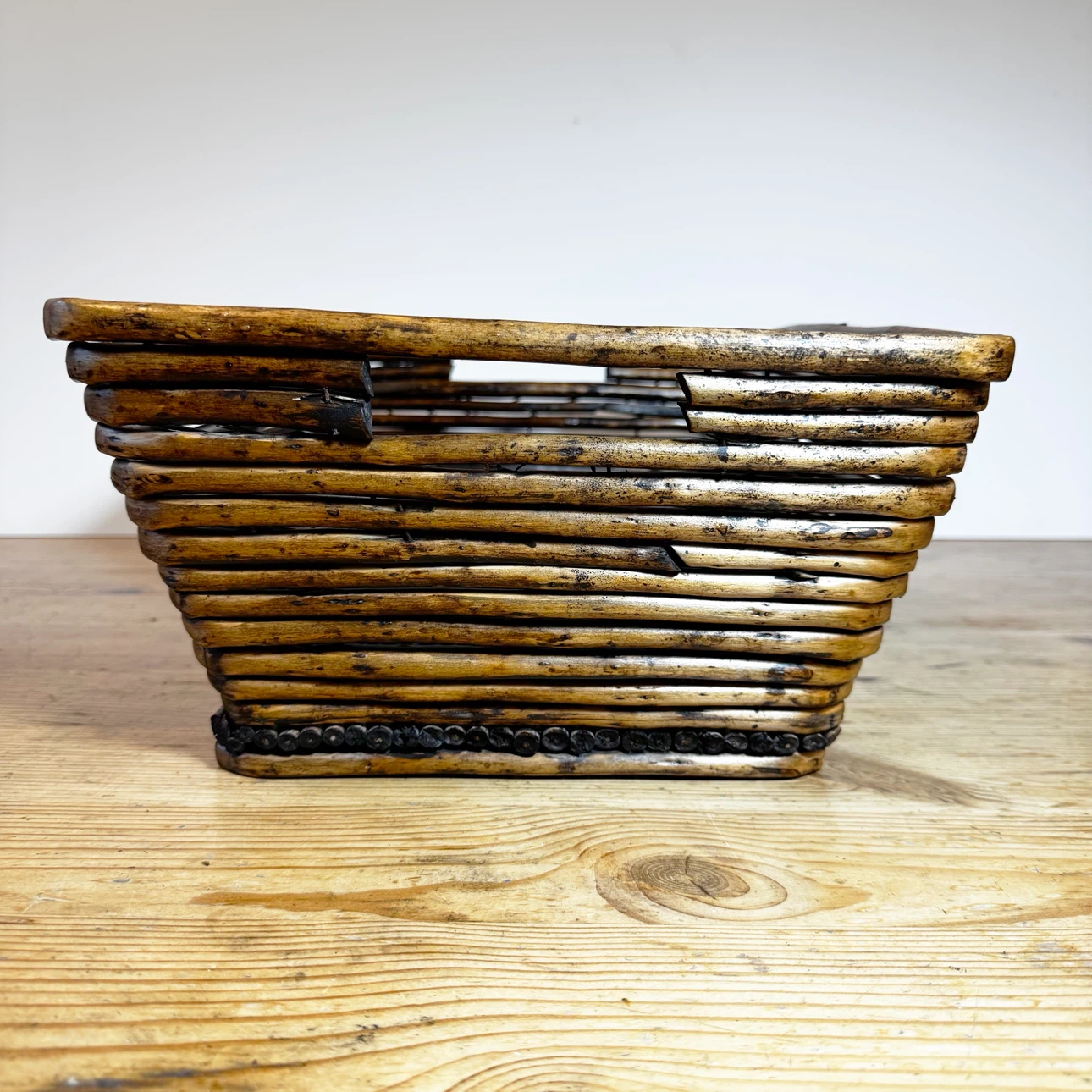 Vintage Rectangular Twig Storage Basket with Handles - photo 3