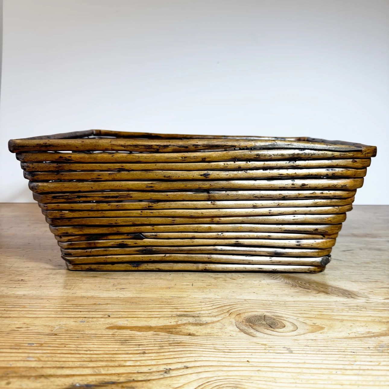 Vintage Rectangular Twig Storage Basket with Handles - photo 4