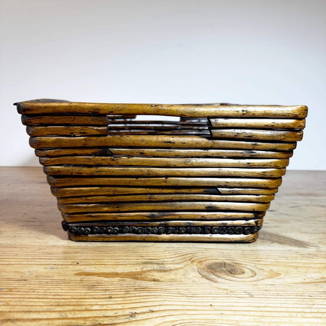 Vintage Rectangular Twig Storage Basket with Handles - photo 5