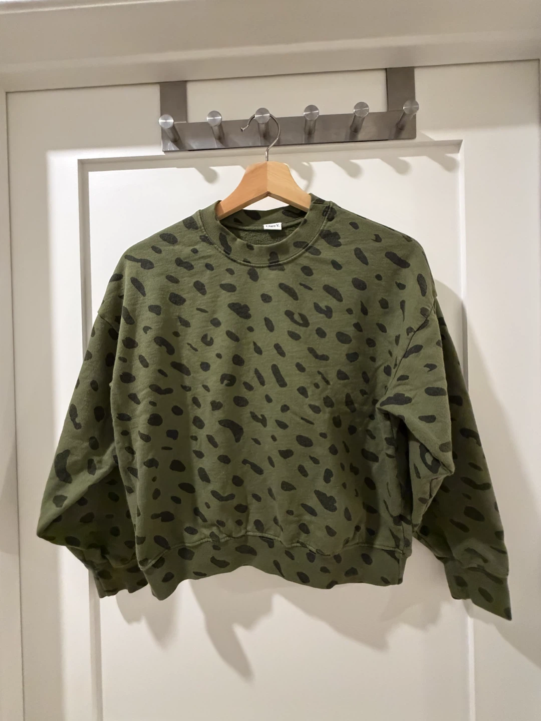 Clare V. Green Leopard Print Sweatshirt in XS