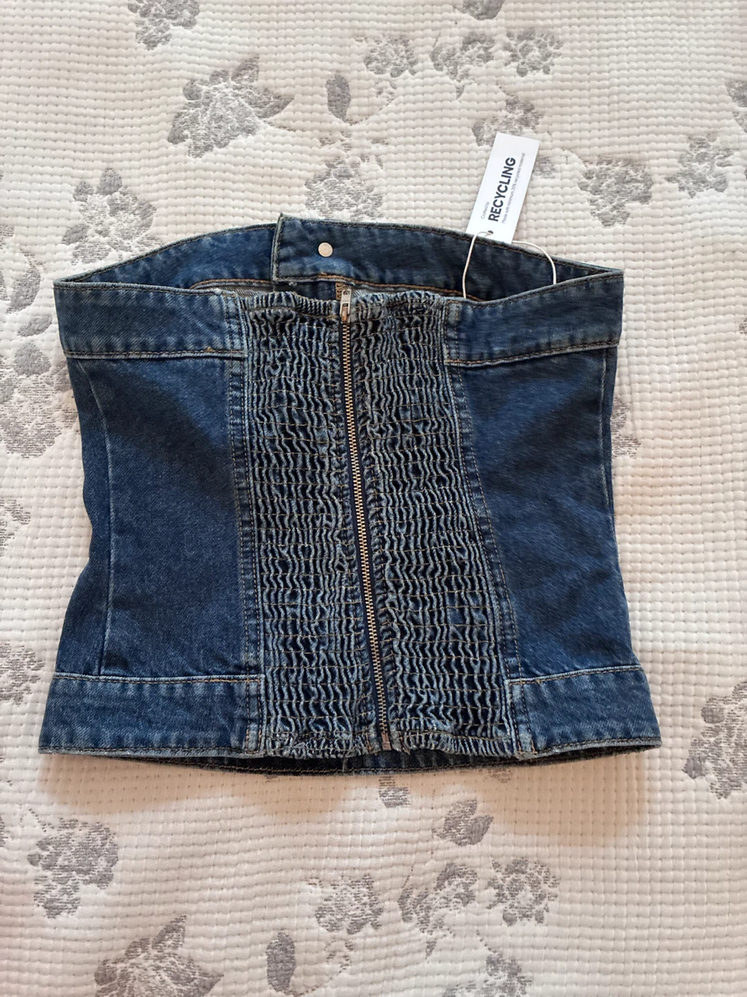 Denim tube top with rhinestone details - photo 2