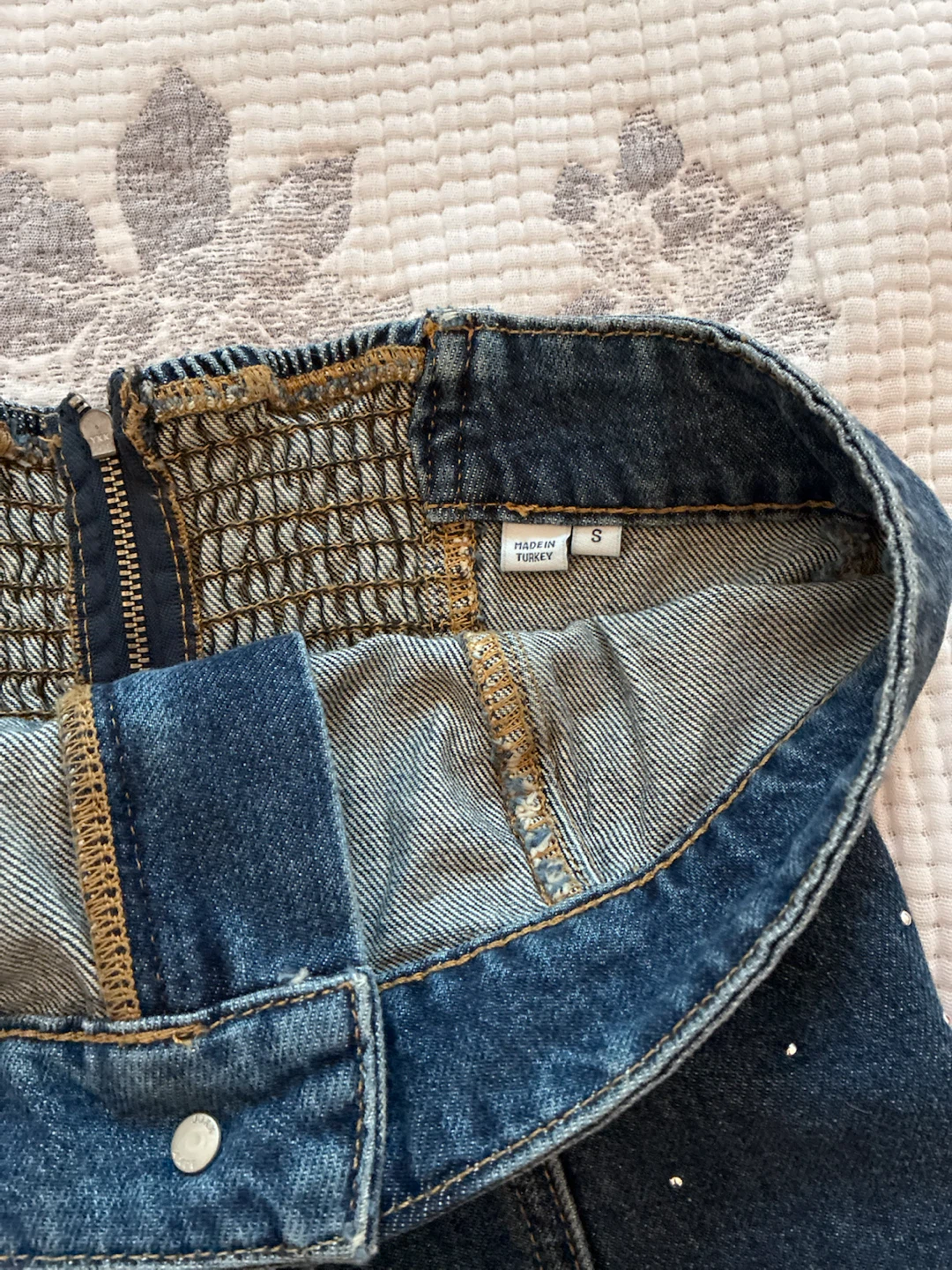 Denim tube top with rhinestone details - photo 3