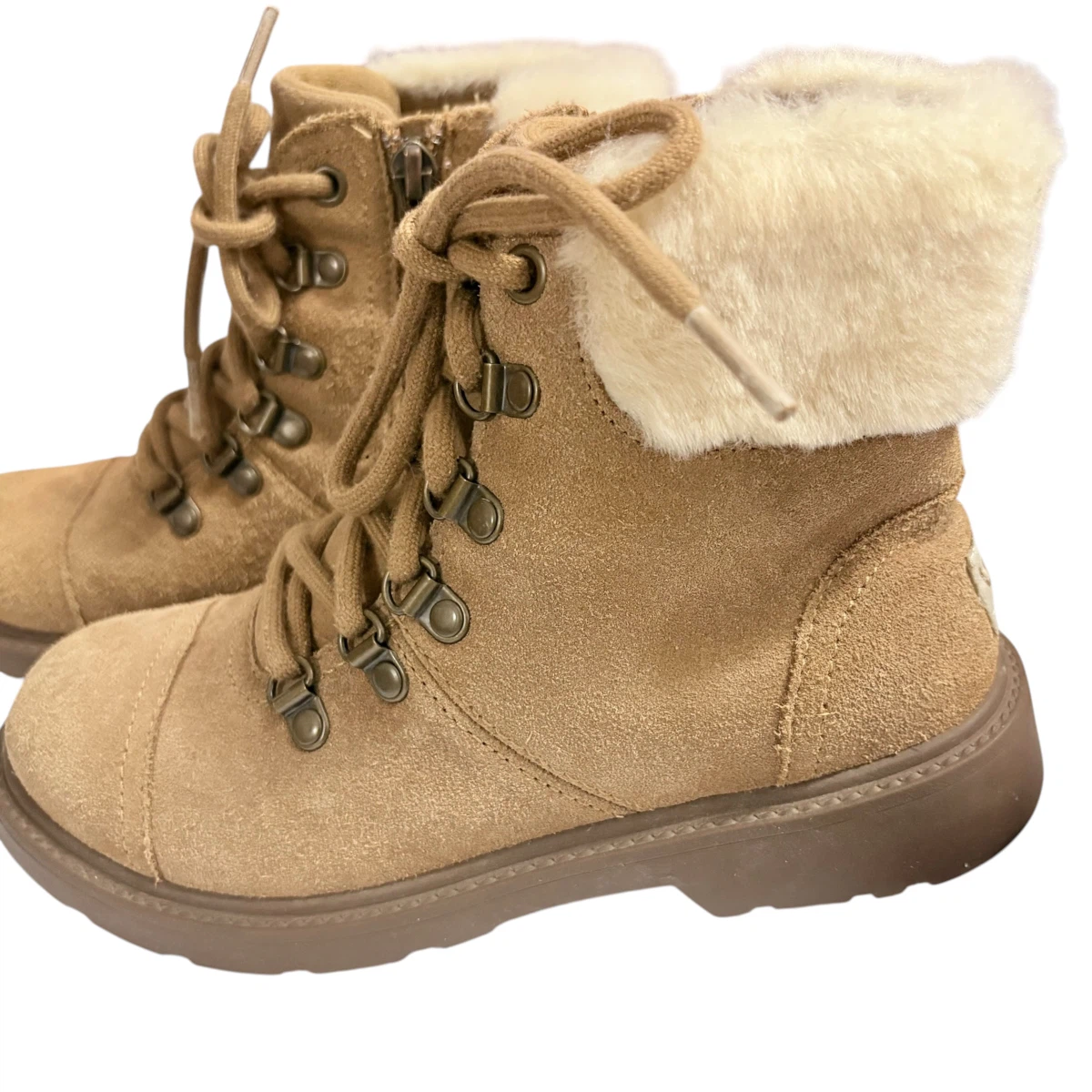 UGG Suede Fur-Trimmed Kids Azel Hiker Weather Boots Sz 2 - photo 2