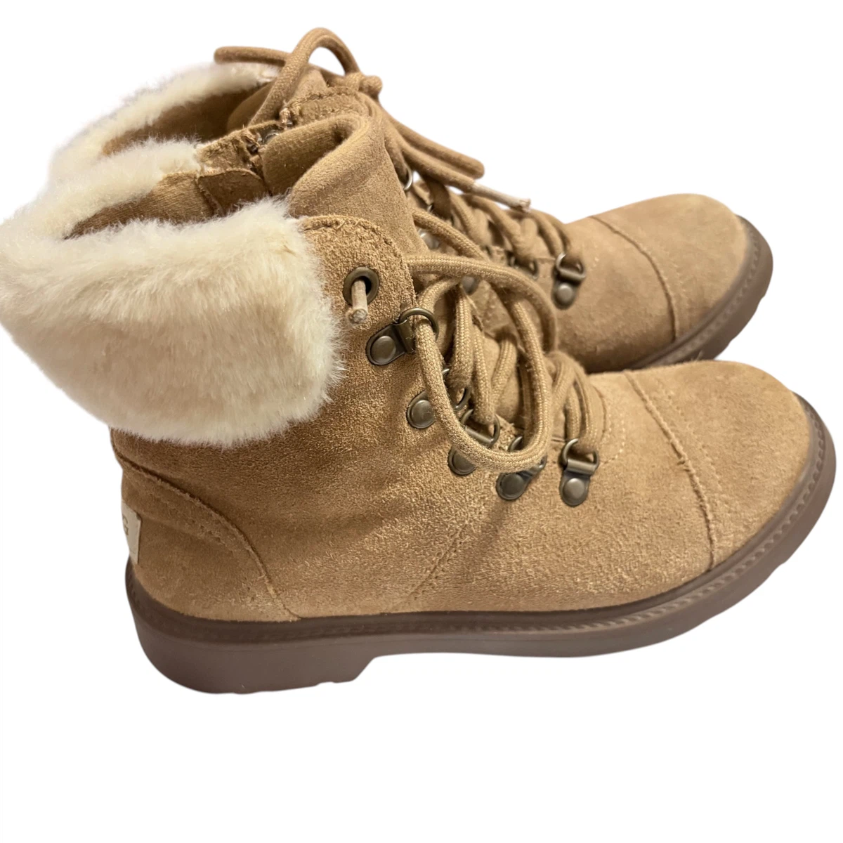 UGG Suede Fur-Trimmed Kids Azel Hiker Weather Boots Sz 2 - photo 3