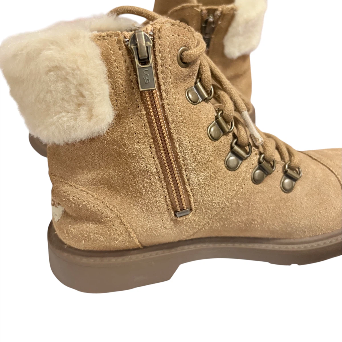 UGG Suede Fur-Trimmed Kids Azel Hiker Weather Boots Sz 2 - photo 5