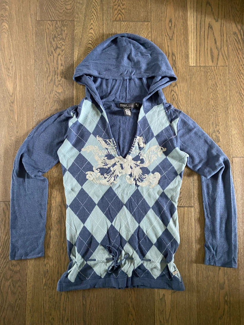 Unique Vintage Y2K Point Zero Argyle Hoodie S