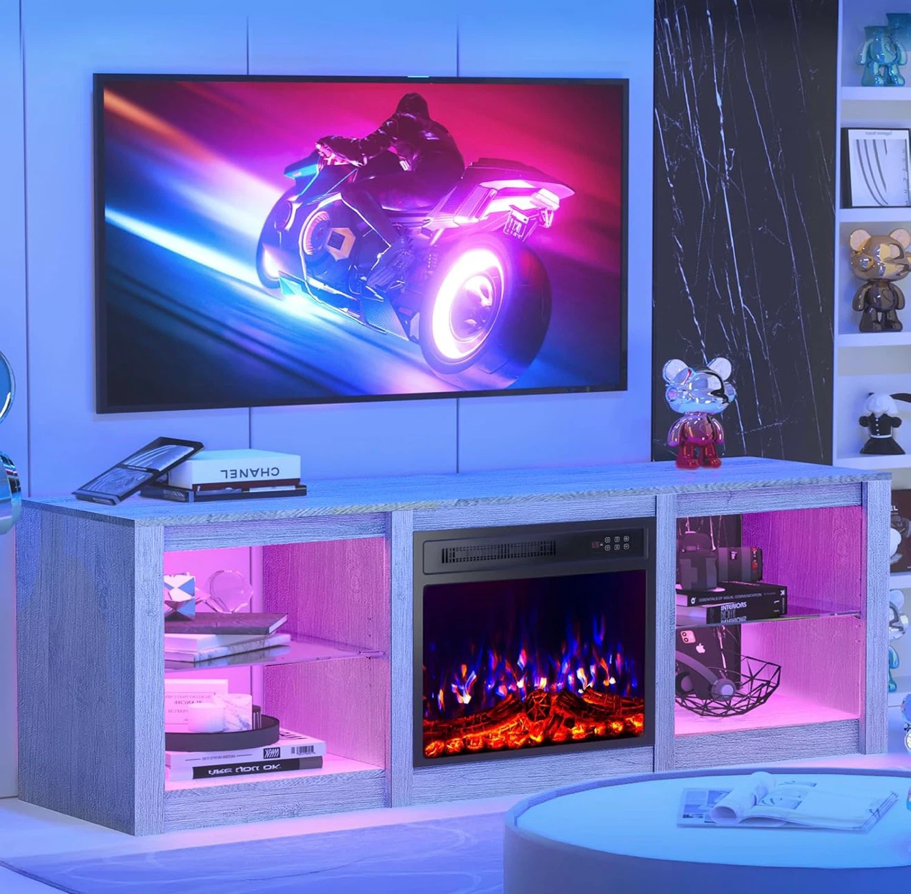 Grey Entertainment Center with 23" Electric Fireplace