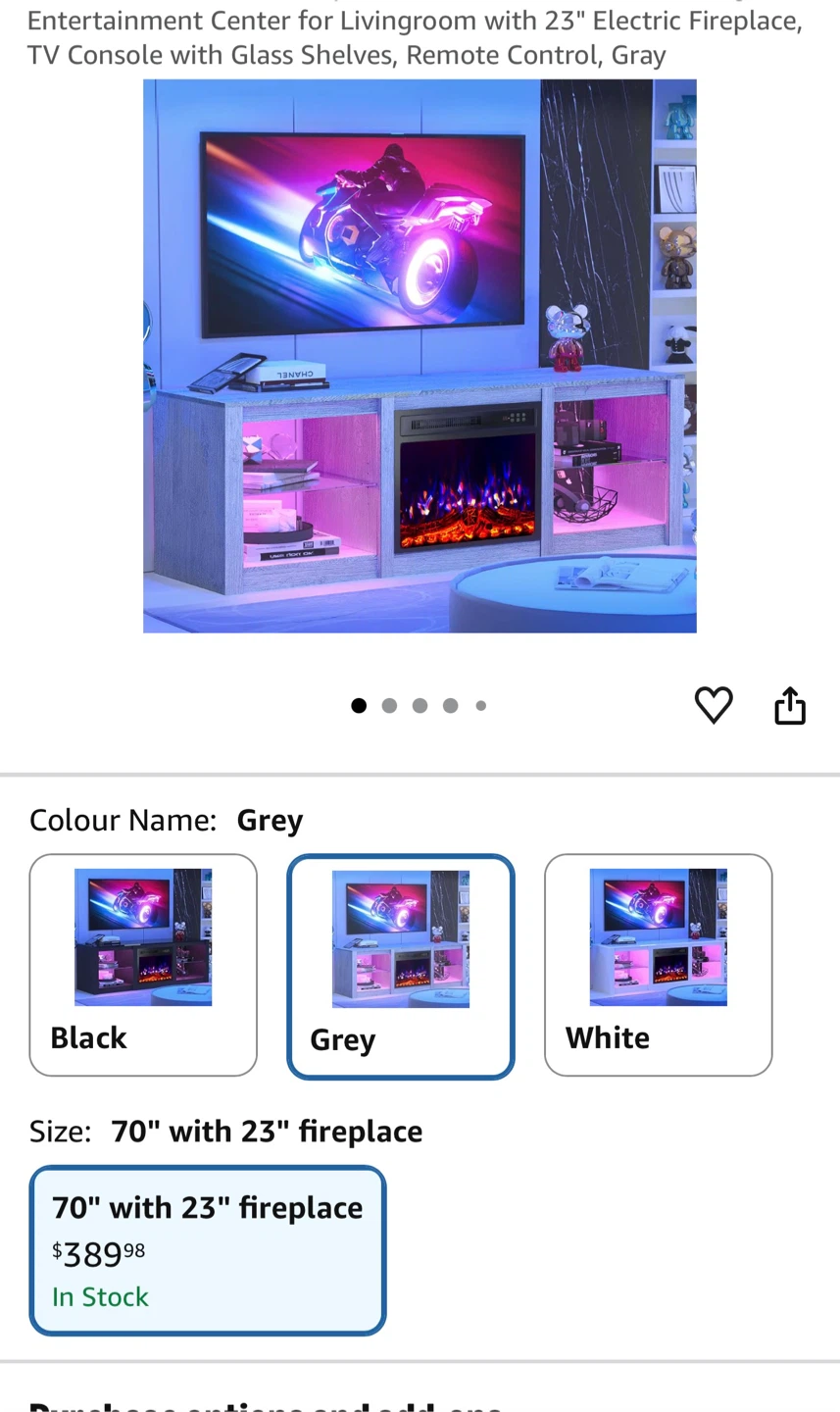 Grey Entertainment Center with 23" Electric Fireplace - photo 2
