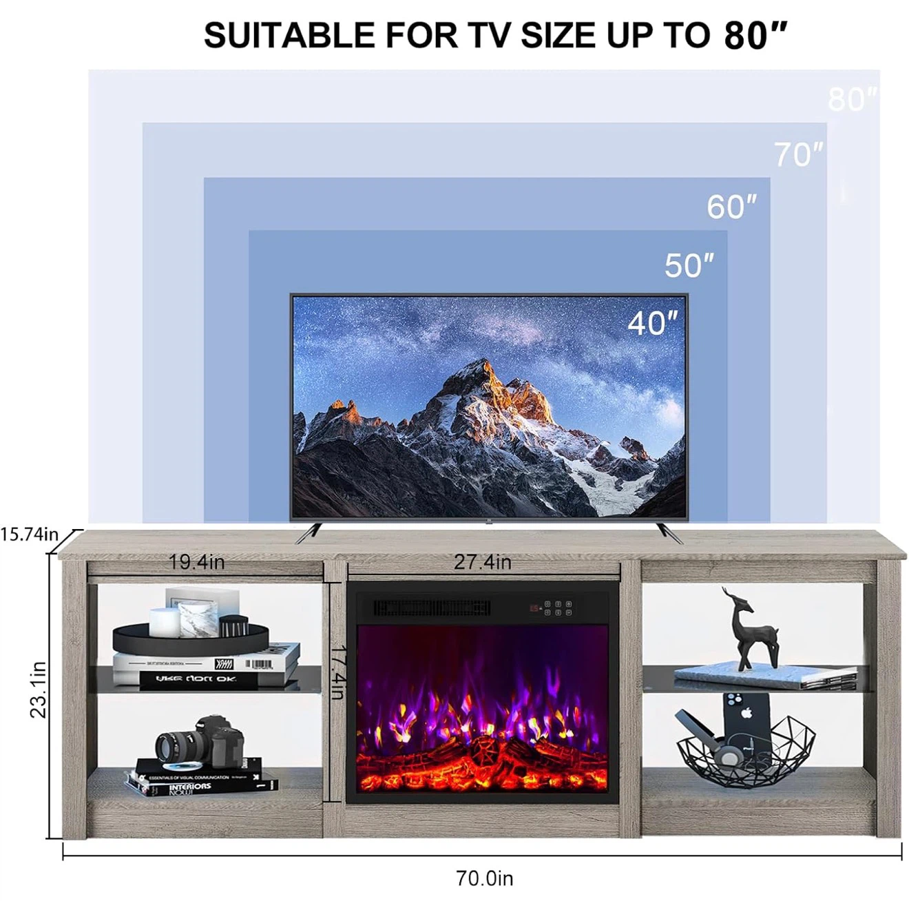 Grey Entertainment Center with 23" Electric Fireplace - photo 3