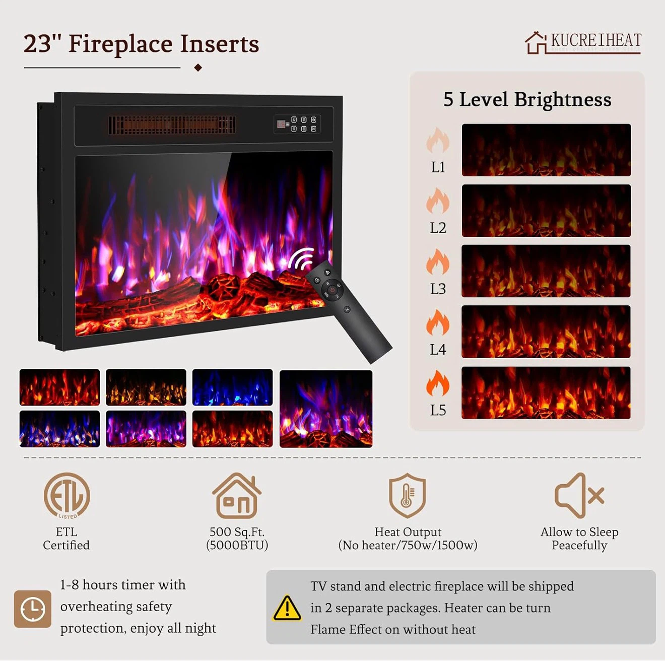 Grey Entertainment Center with 23" Electric Fireplace - photo 4