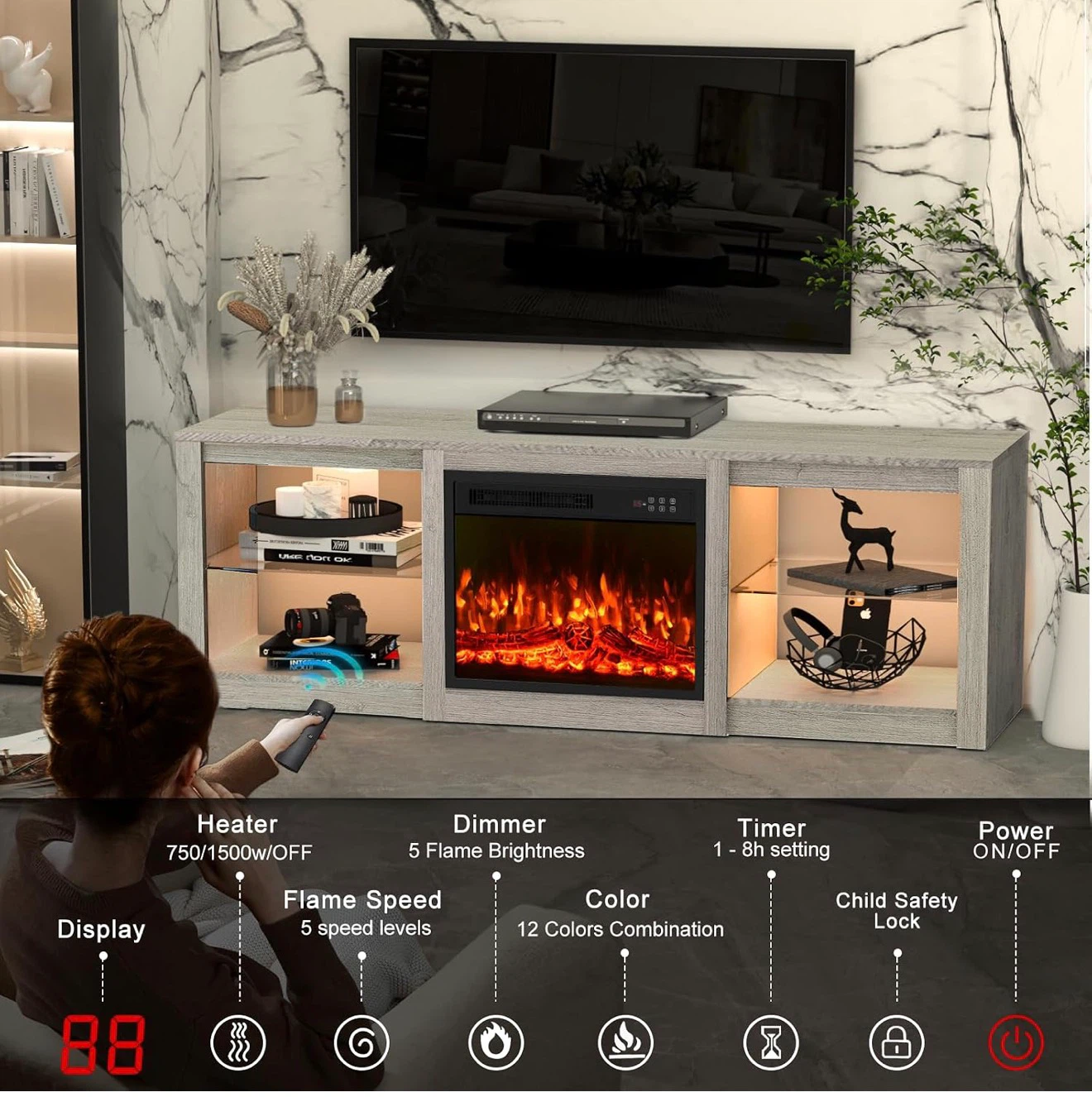 Grey Entertainment Center with 23" Electric Fireplace - photo 5