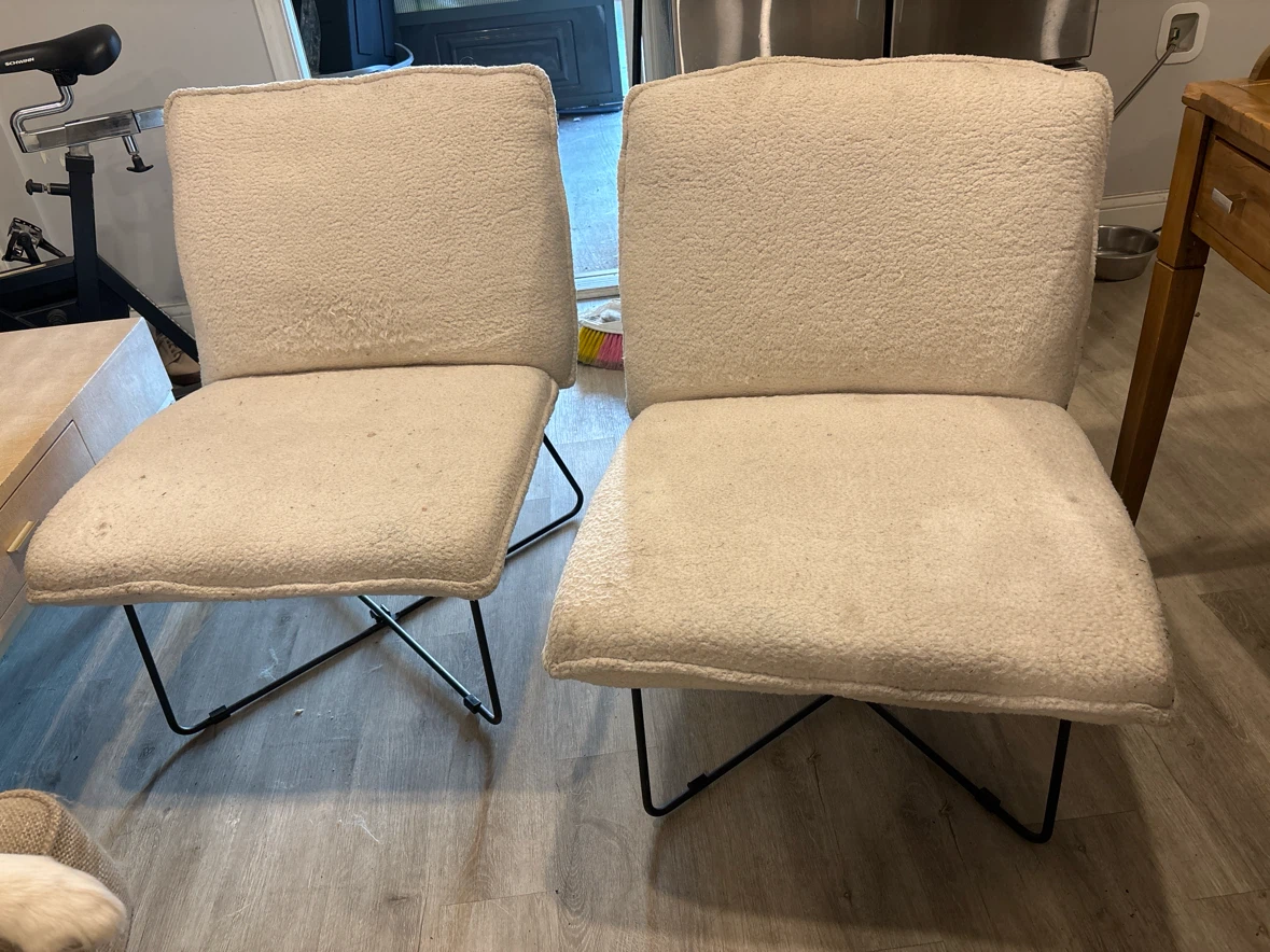 Two Cream Sherpa Accent Chairs used