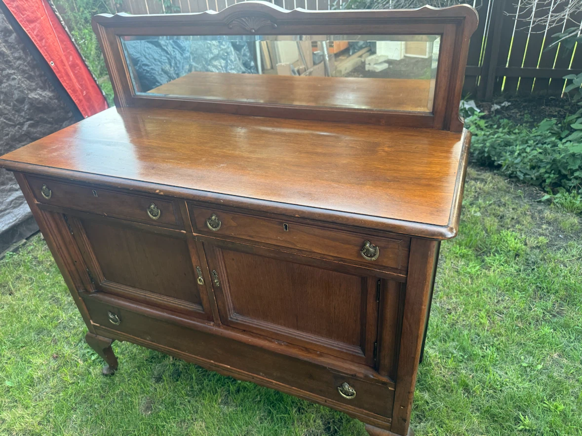 Vintage Wooden Sideboard with Mirror