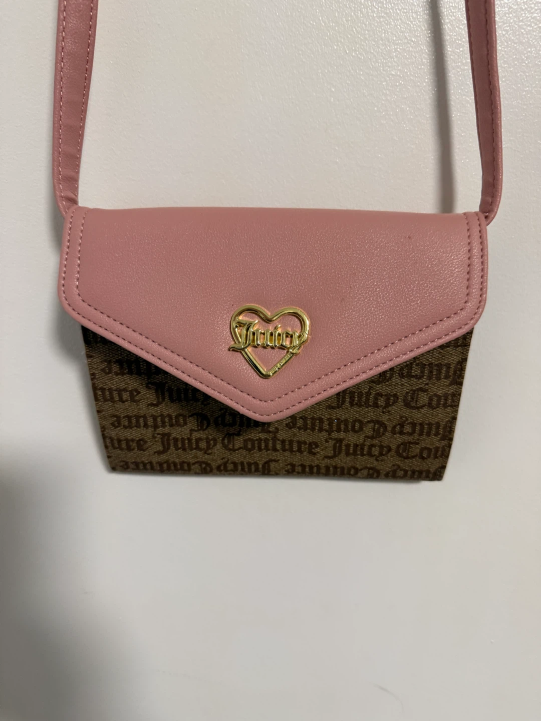Juicy Couture Pink & Brown Logo Crossbody Wallet