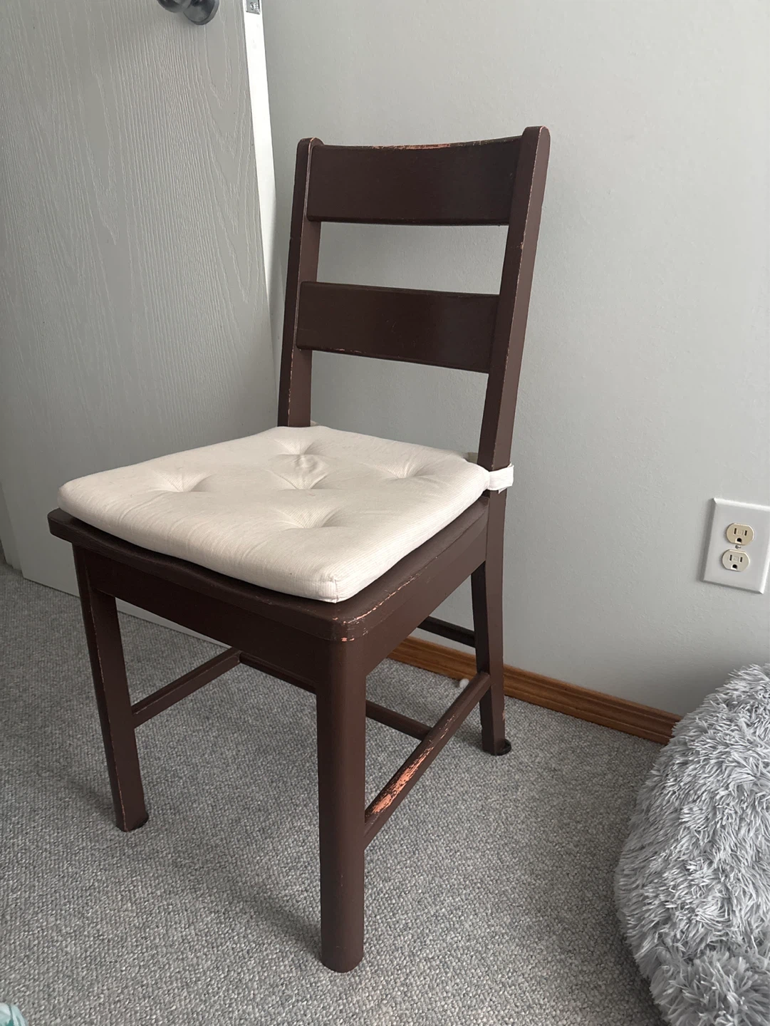 Brown Wooden Chair with White Seat Cushion