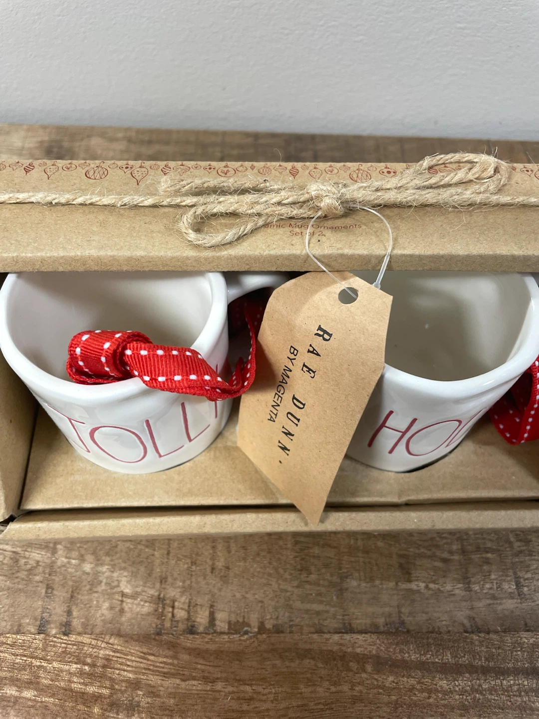 RARE Rae Dunn Holly Jolly Mug Ornaments Set - photo 4