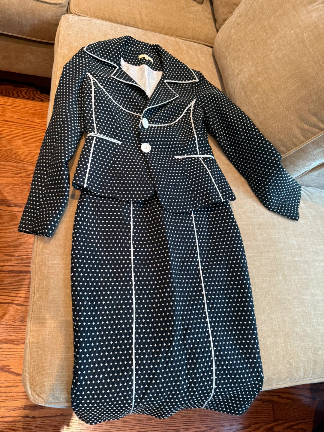 EPIC Black and White Patterned Skirt Suit