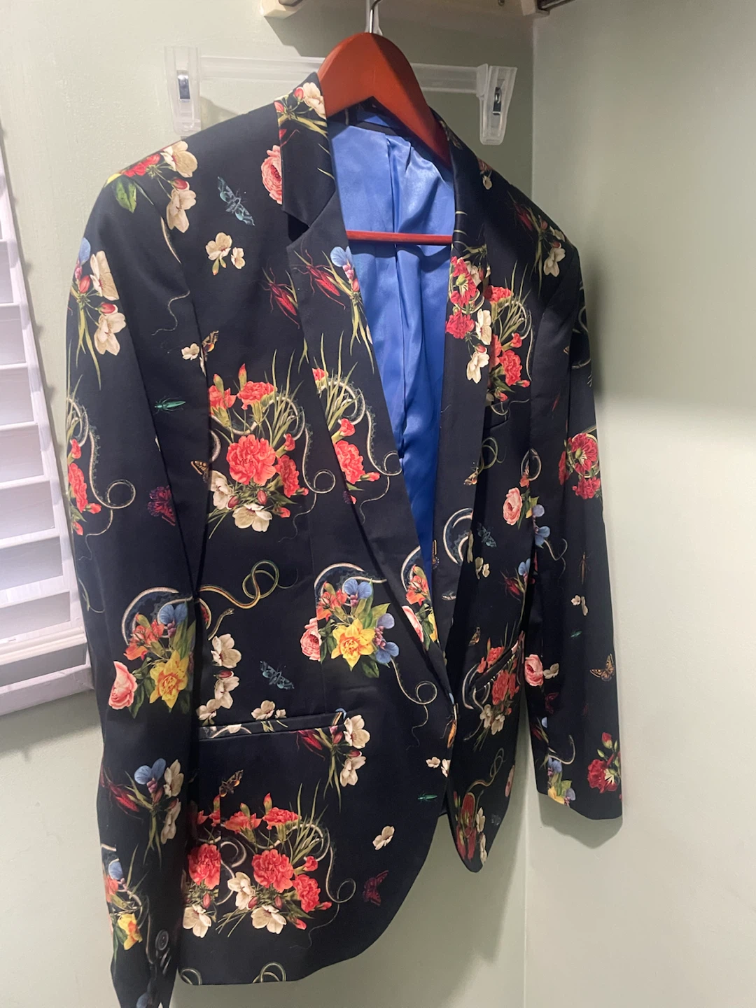 TOPMAN Men's Black Floral Print Blazer Jacket