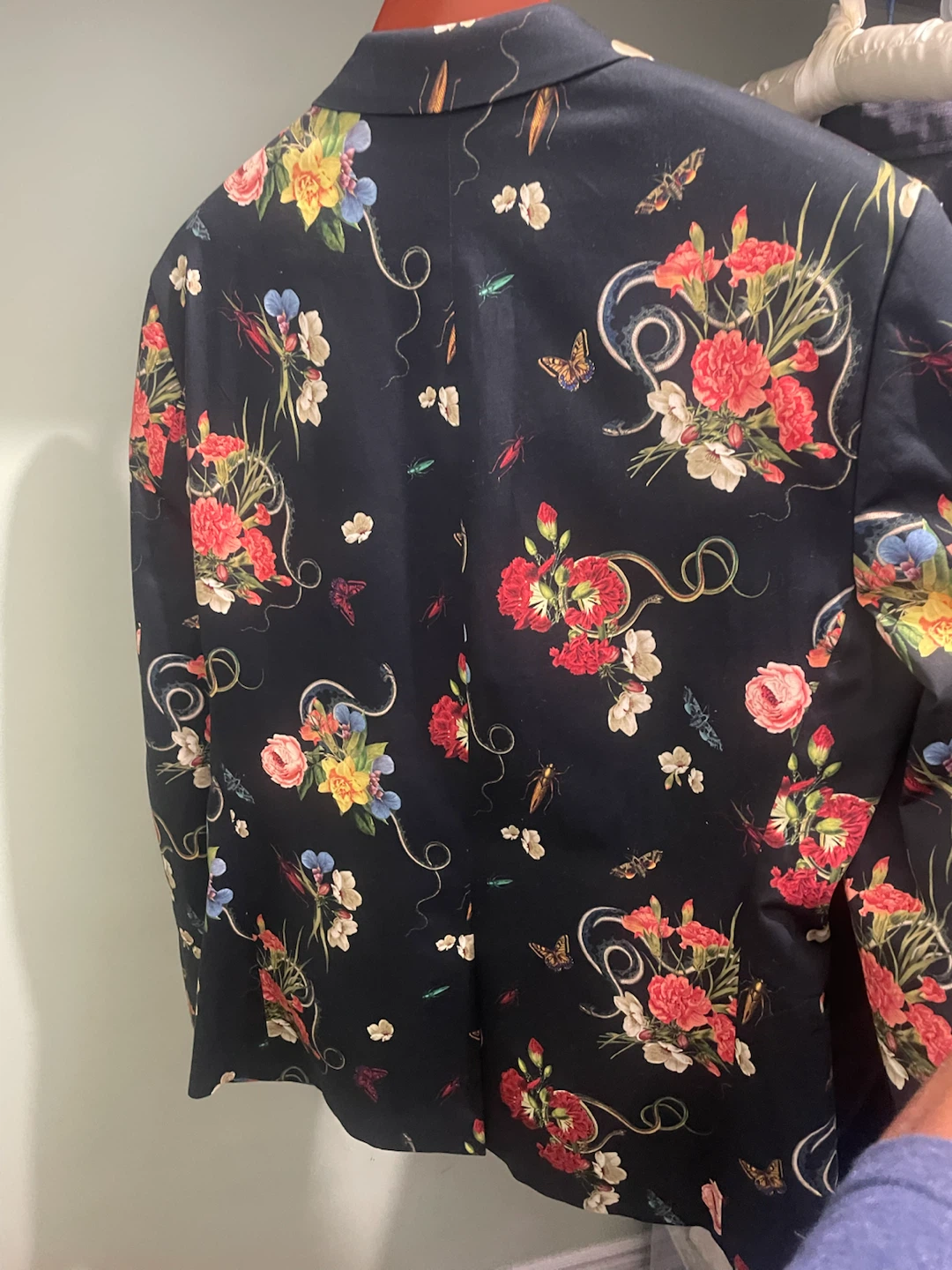 TOPMAN Men's Black Floral Print Blazer Jacket - photo 4