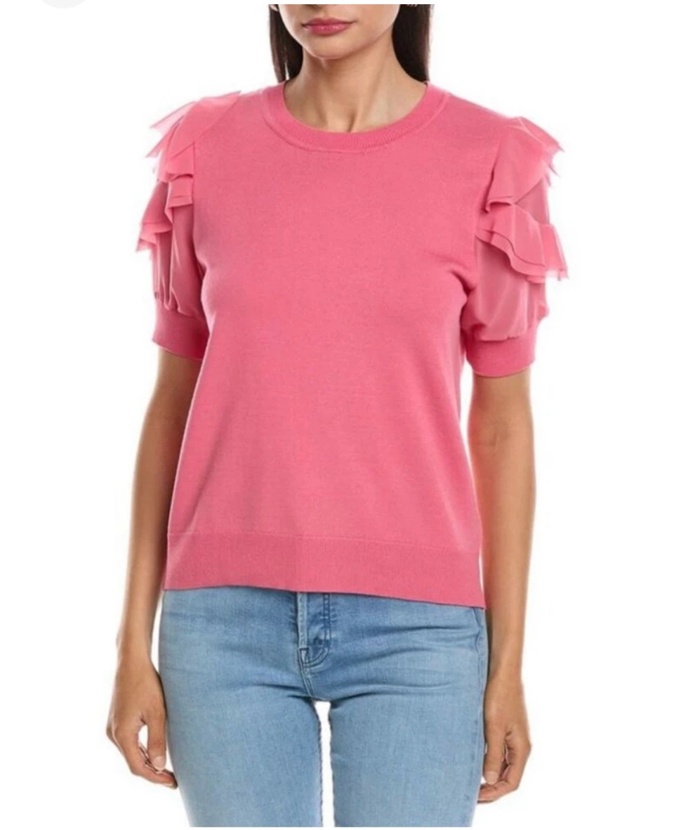 Pink Nunette Lepore ruffle-sleeve knit sweater