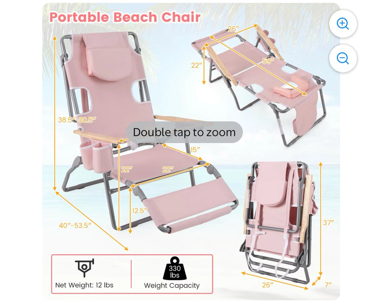 Costway 3-in-1 Foldable Beach Chair - photo 3