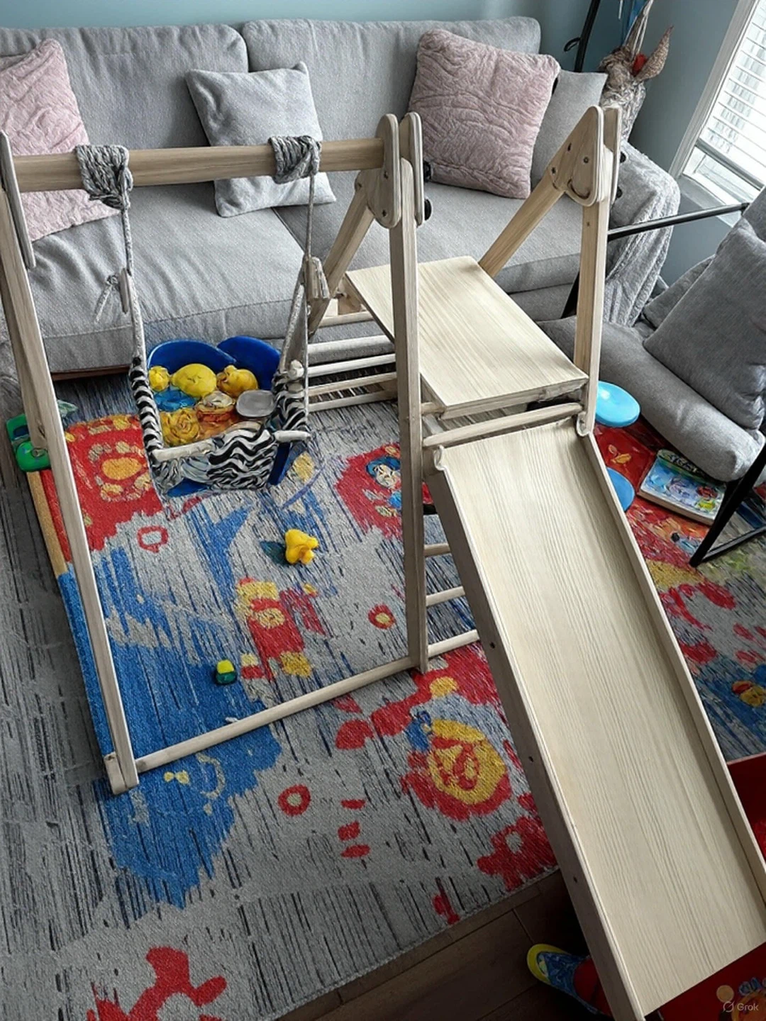 Wooden Pikler Triangle Climber with Swing and Slide
