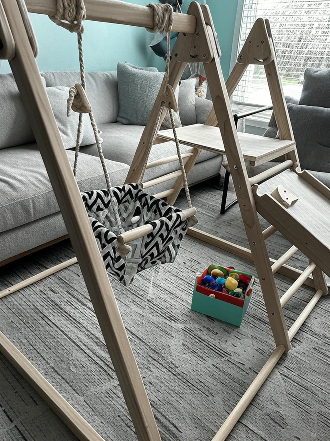 Wooden Pikler Triangle Climber with Swing and Slide - photo 2