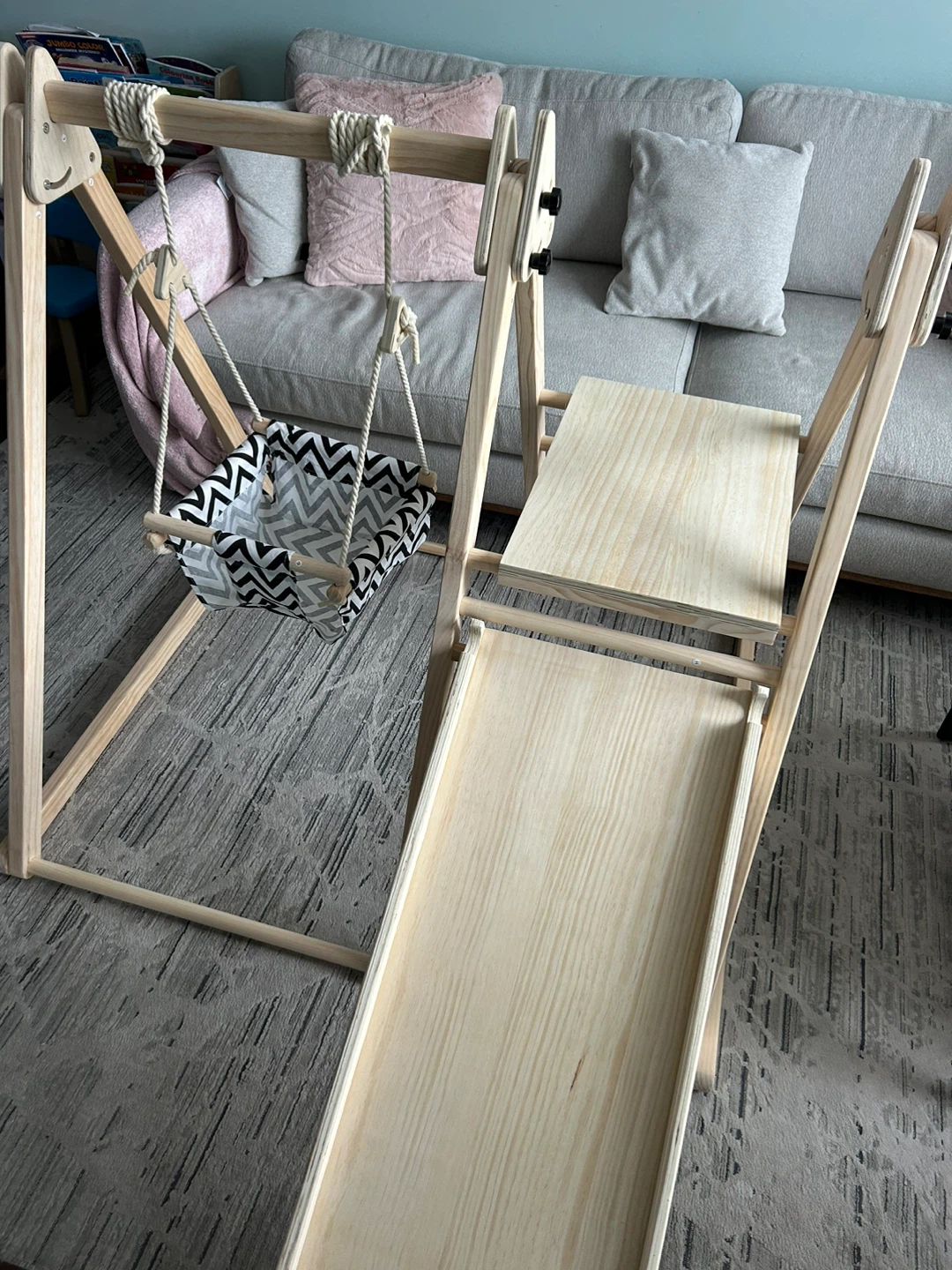 Wooden Pikler Triangle Climber with Swing and Slide - photo 3
