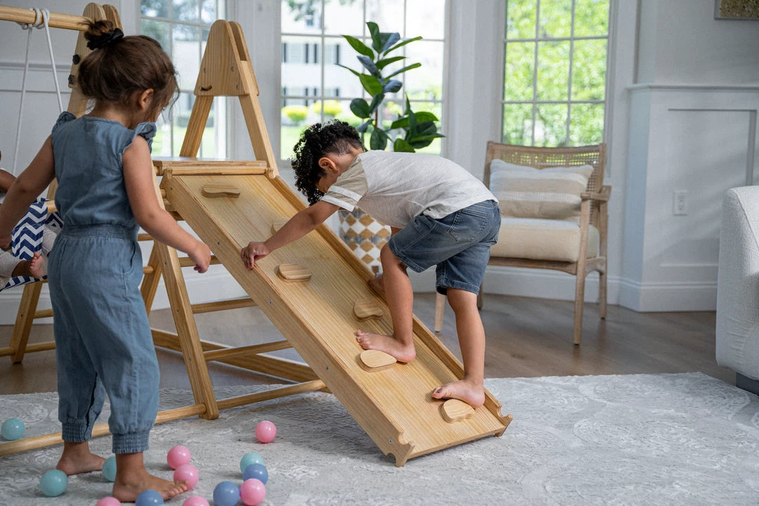 Wooden Pikler Triangle Climber with Swing and Slide - photo 5
