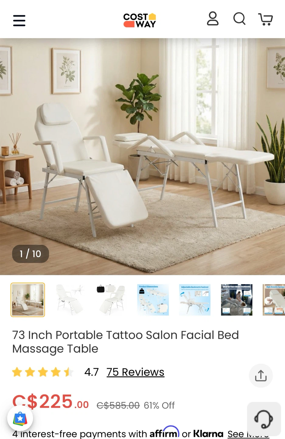 Costway 73 Inch Portable Tattoo Salon Facial Bed - photo 3