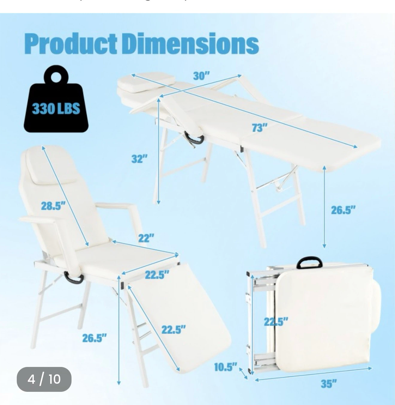 Costway 73 Inch Portable Tattoo Salon Facial Bed - photo 4