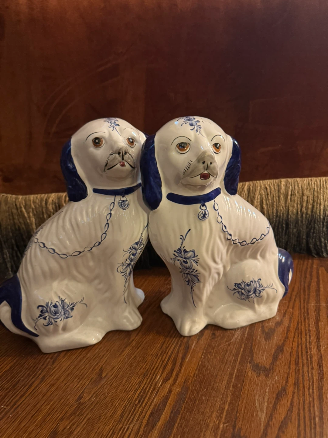 Pair of Hand Painted Portugal Porcelain Dog Figurines