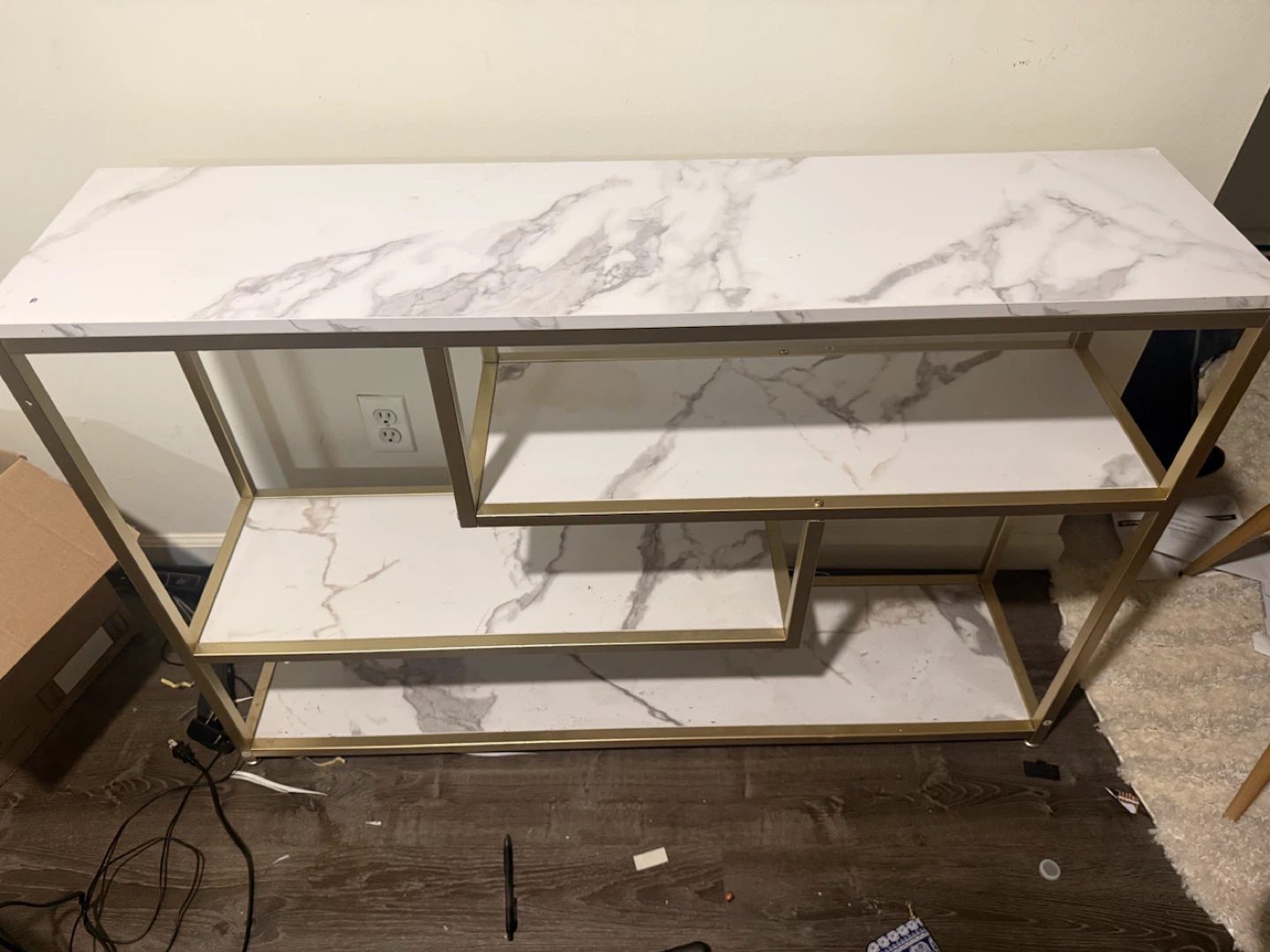 Gold and White Marble Console Table - photo 4