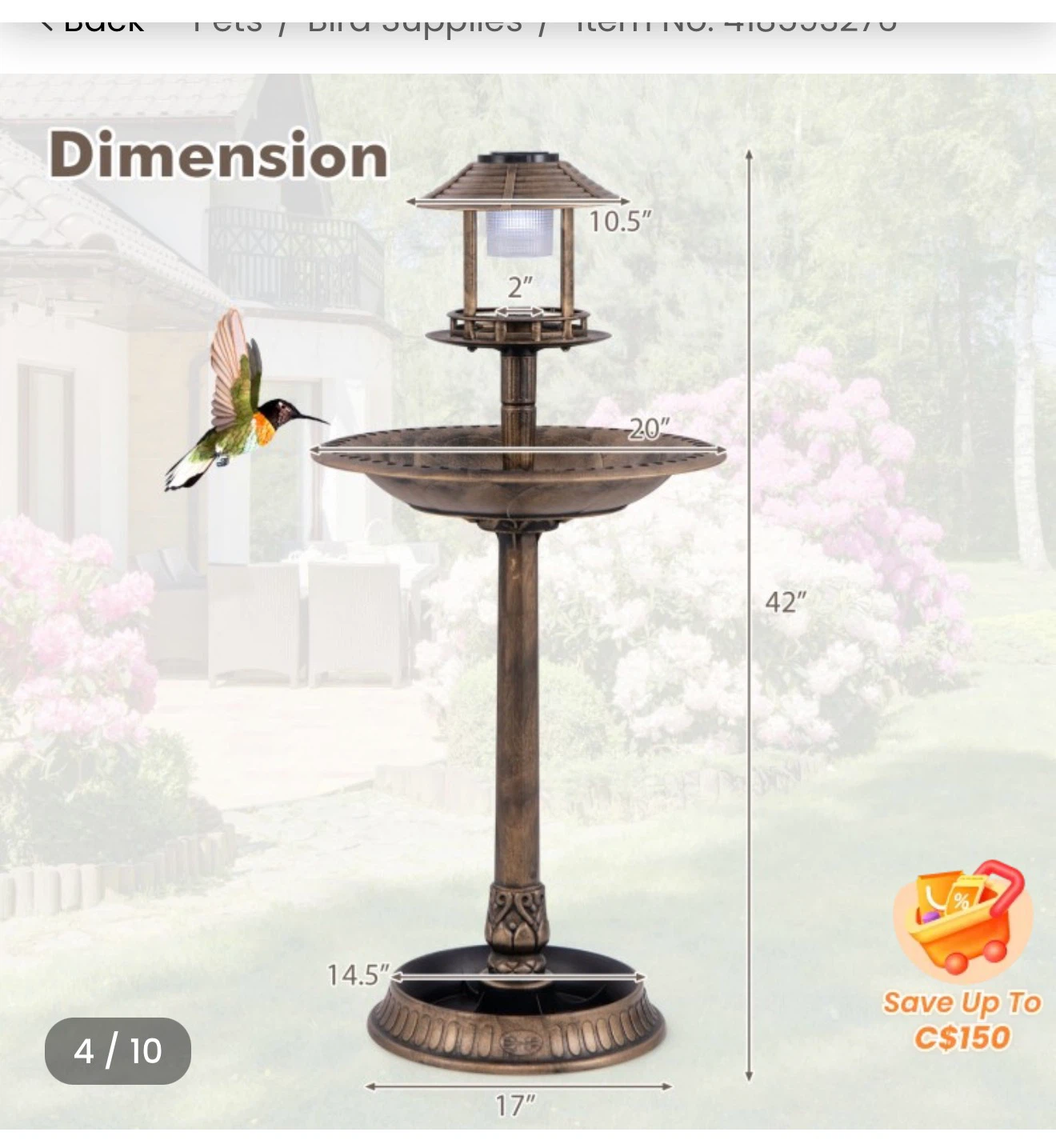 Solar Powered Bird Bath and Feeder - photo 3