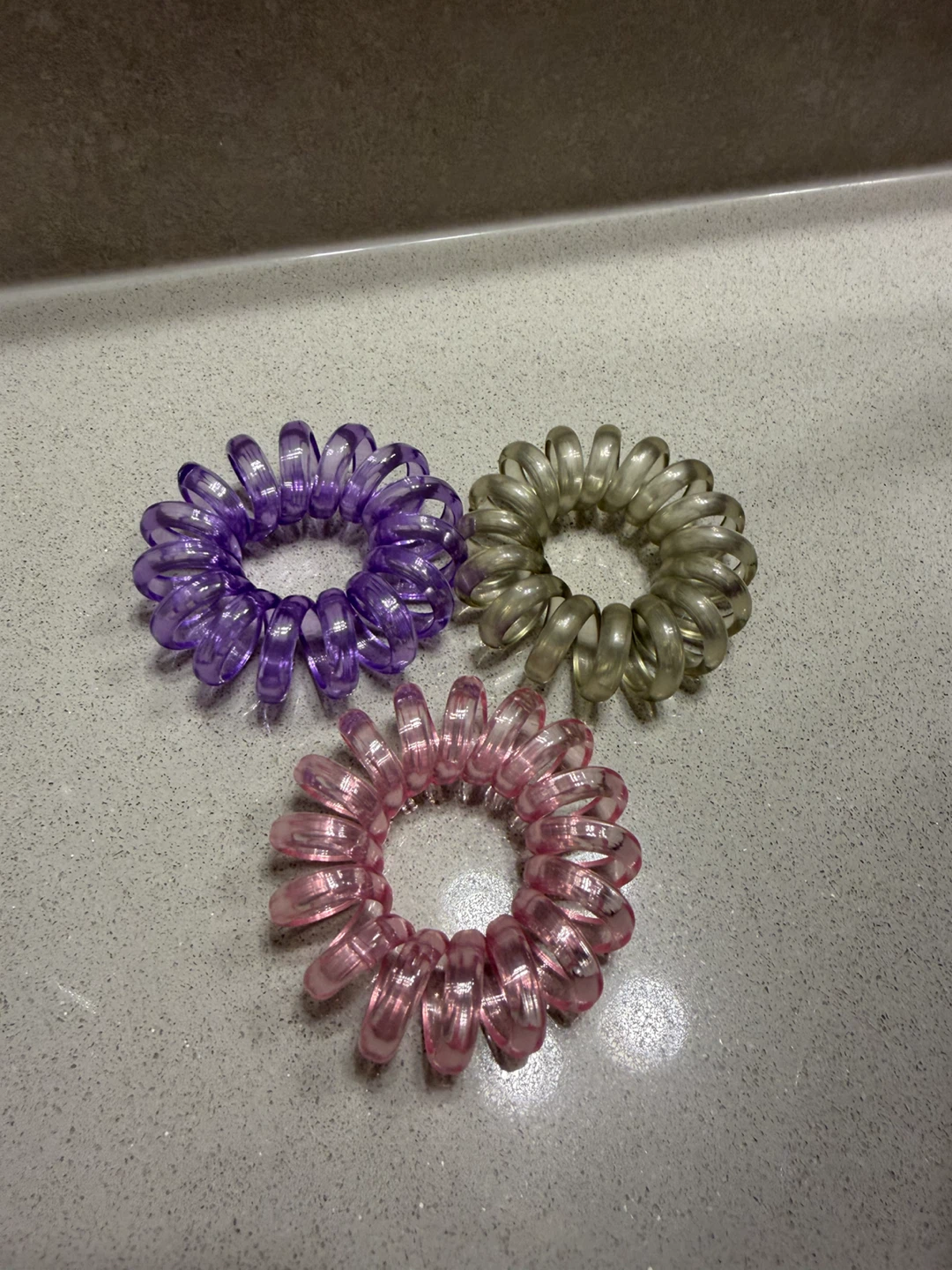 3 Coil Hair Ties - Purple, Pink, Clear