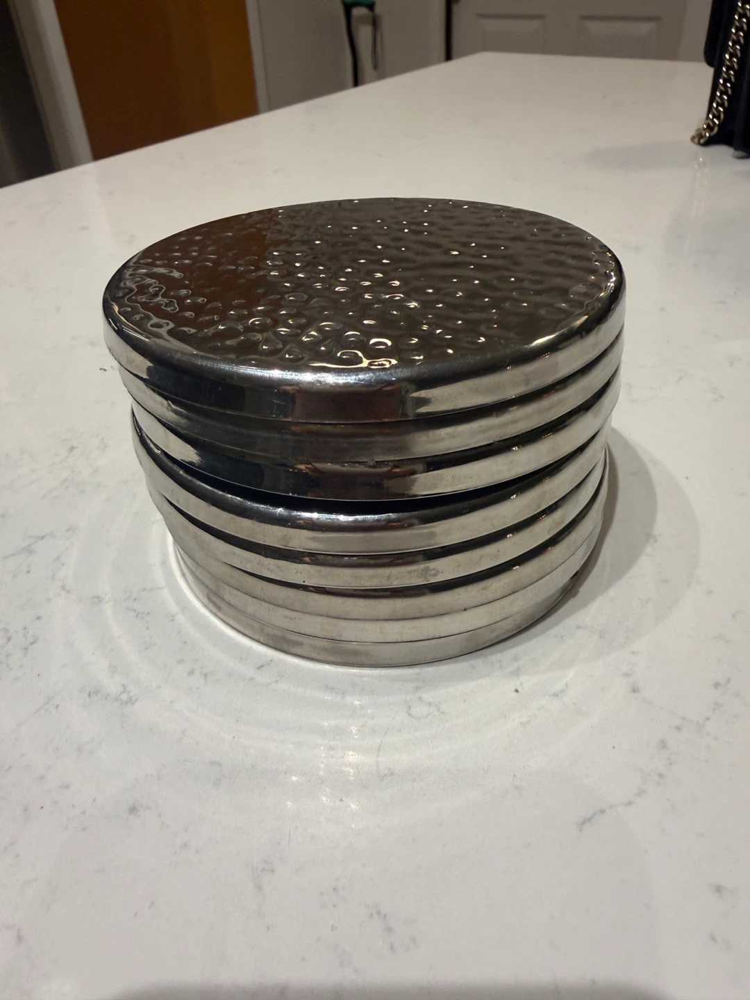 Set of 8 Silver Hammered Finish Round Coasters - photo 2