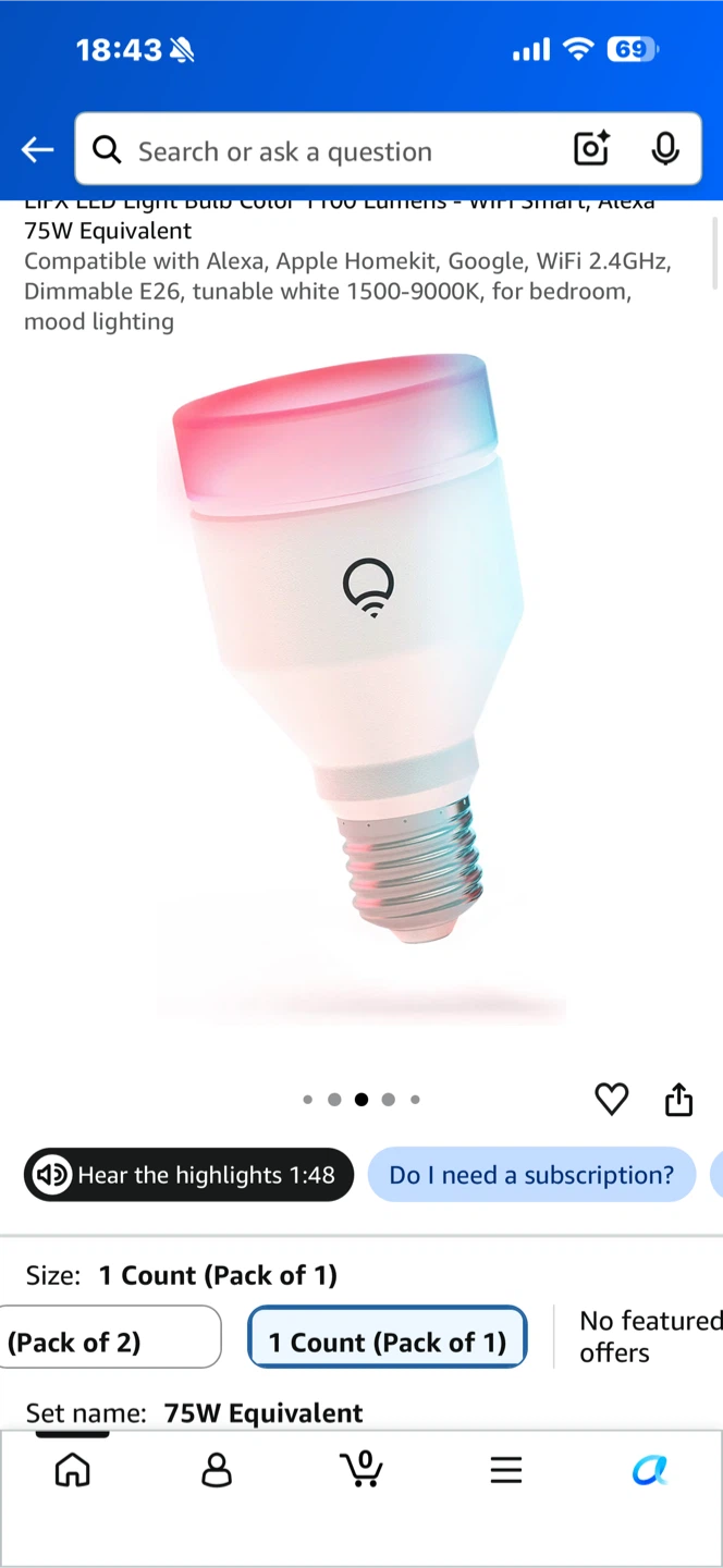 LIFX Smart LED Light Bulb - Color - 75W Equivalent - photo 2