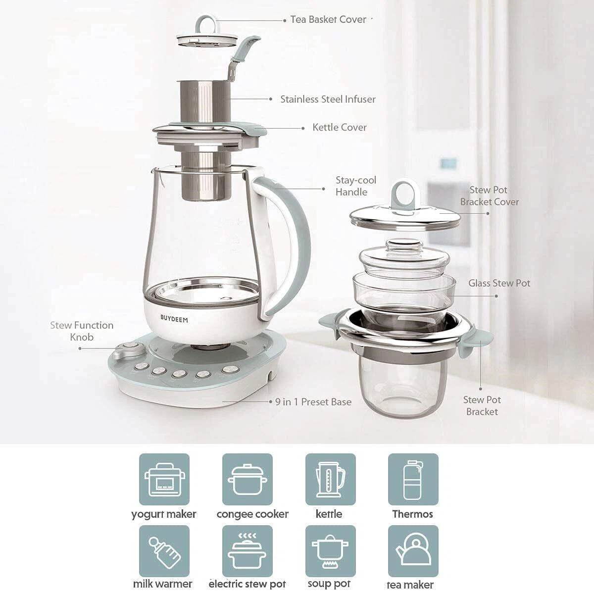 Buydeem Multi-Function Electric Stew Pot & Tea Maker