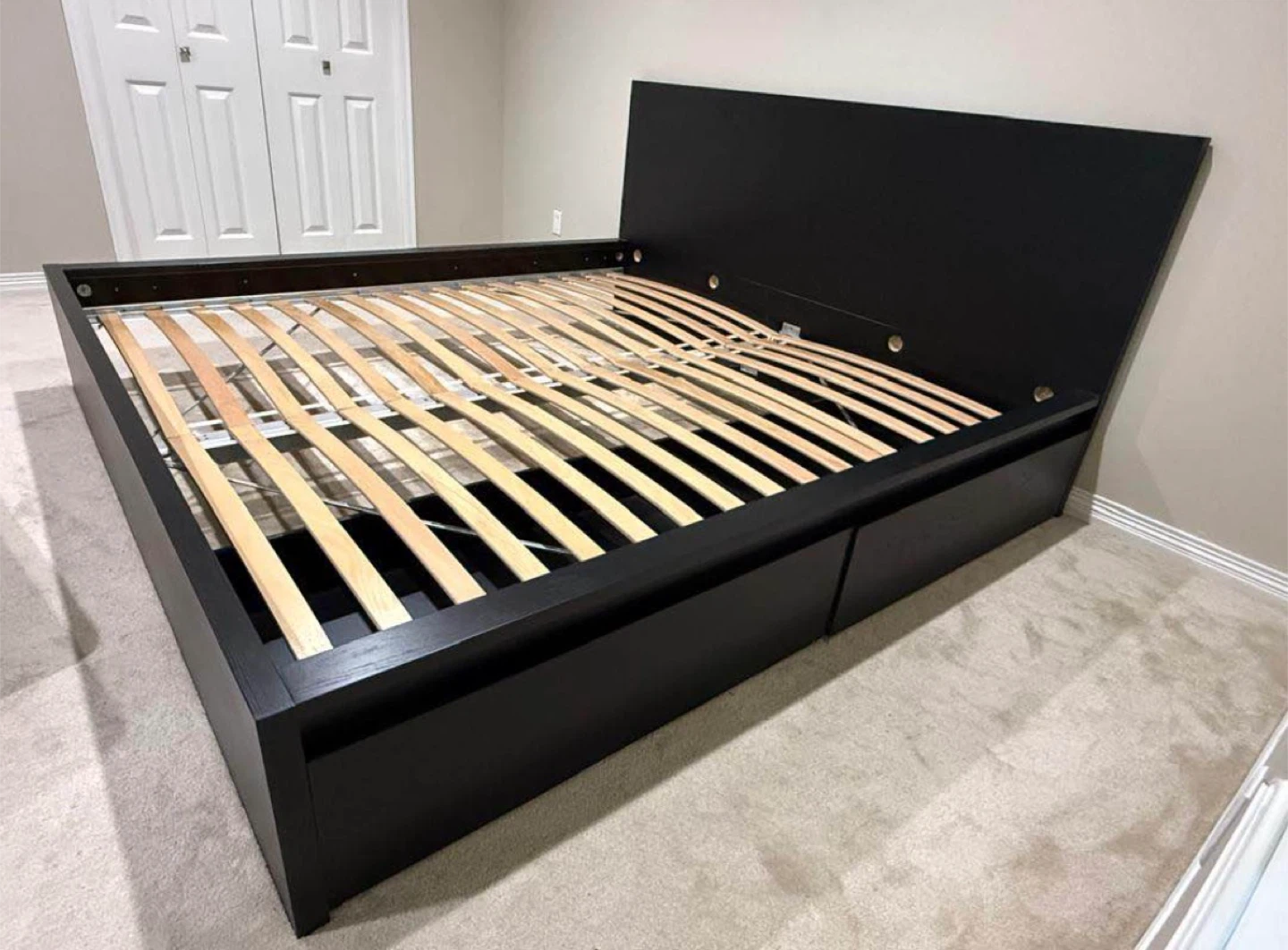 King Size Malm IKEA Bed Frame and 2 Drawers Black Brown
