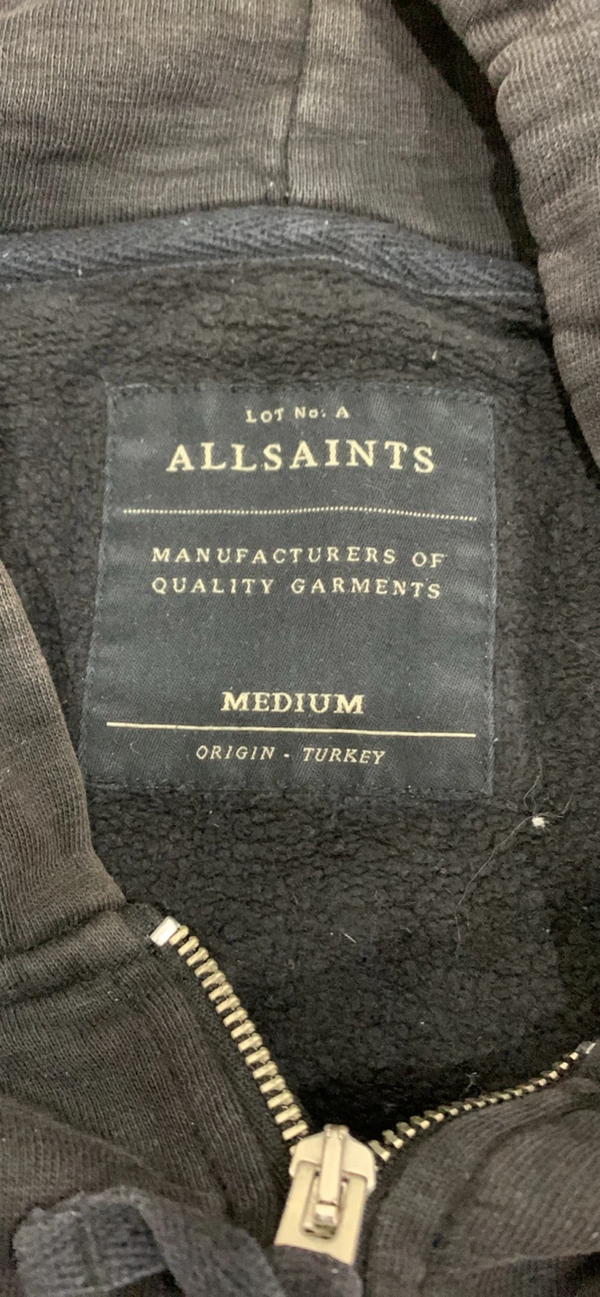 AllSaints Black Zip-Up Hoodie Medium - photo 3
