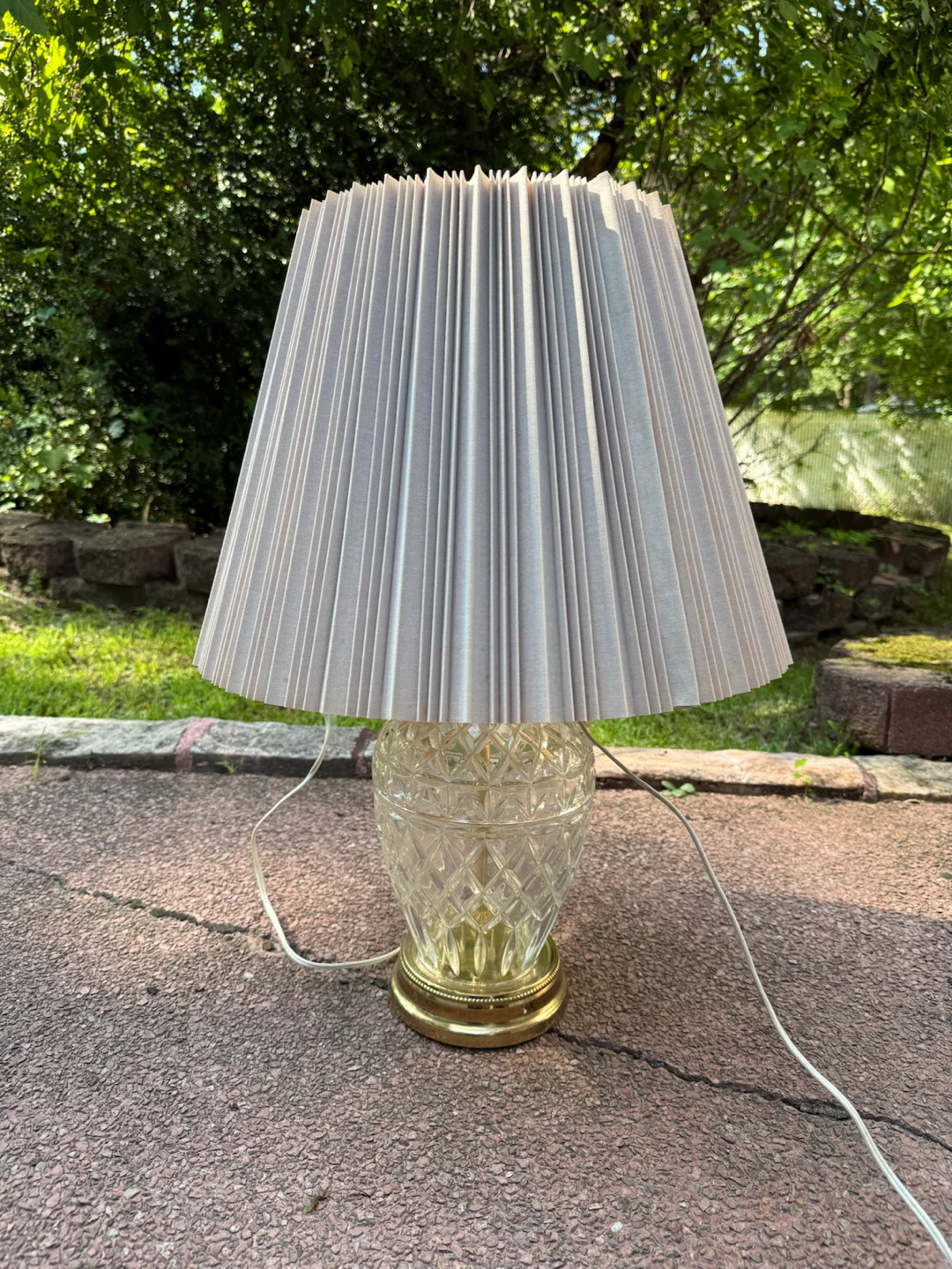 Vintage Crystal Table Lamp with Pleated Shade